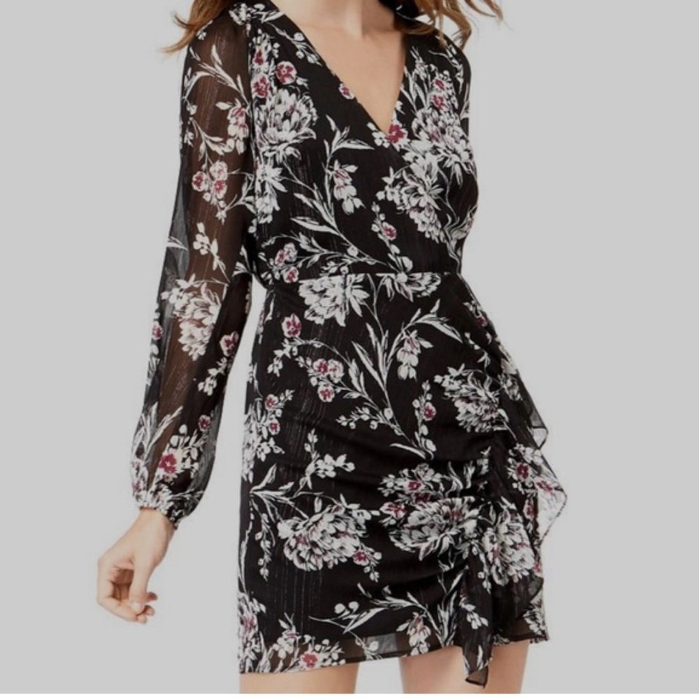 Guess Black Floral Long Sleeve Dress
